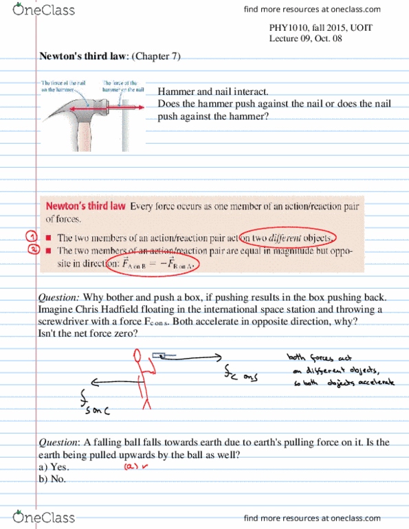 PHY 1010U Lecture Notes - Lecture 9: Free Body Diagram, Chris Hadfield, Friction thumbnail