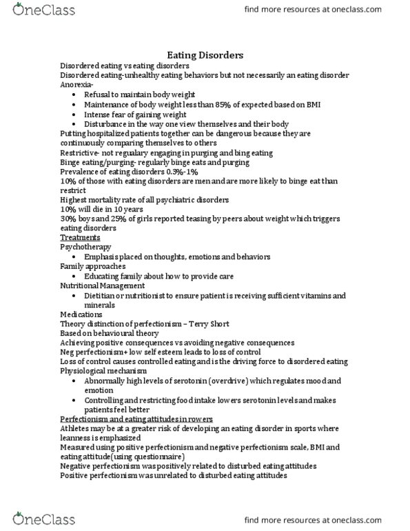 Kinesiology 1070A/B Lecture Notes - Lecture 12: Disordered Eating, Eating Disorder, Dietitian thumbnail