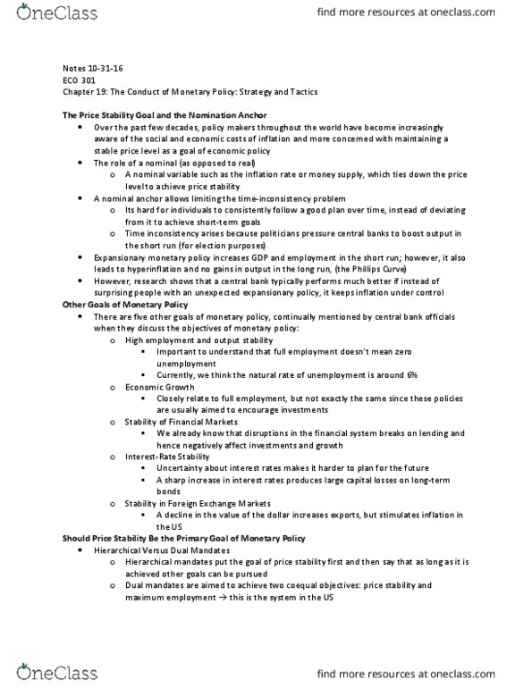 ECO 301 Lecture Notes - Lecture 13: Disinflation, Inflation Targeting, Deflation thumbnail