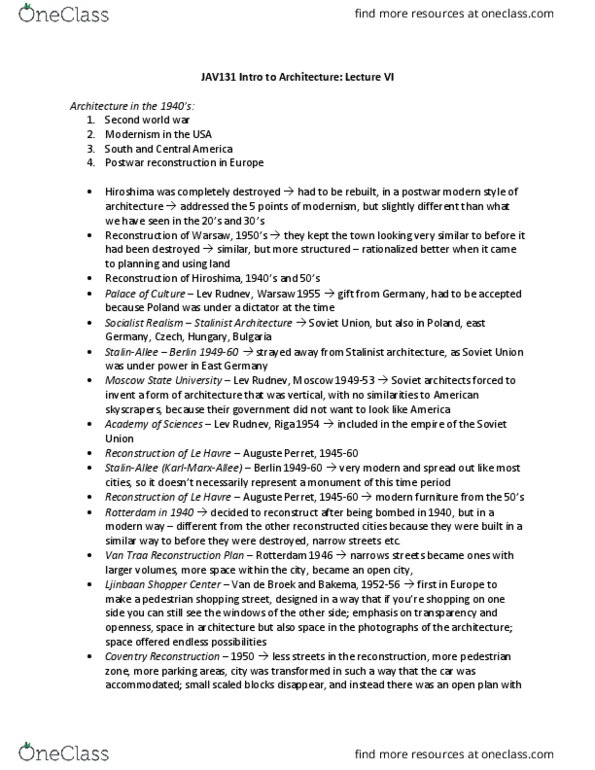 JAV131H1 Lecture Notes - Lecture 6: Ludwig Mies Van Der Rohe, Case Study Houses, Luis Barragán thumbnail