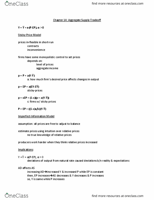 ECON 1110 Chapter Notes - Chapter 14: Adaptive Expectations, Disinflation, Nominal Rigidity thumbnail