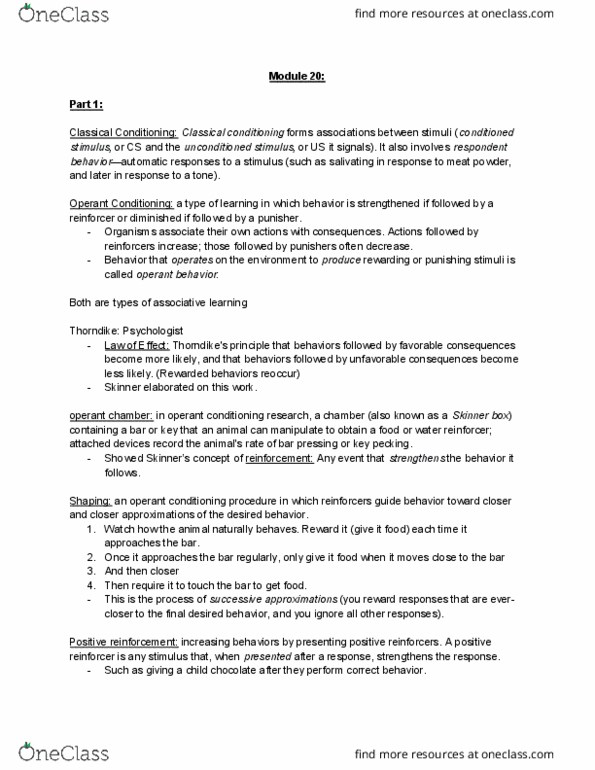 PSY 100 Chapter Notes - Chapter 20: Corporal Punishment, Operant Conditioning Chamber, Reinforcement thumbnail