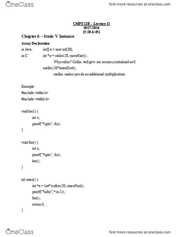 CSE 15 Lecture Notes - Lecture 11: C Dynamic Memory Allocation, Linked List thumbnail