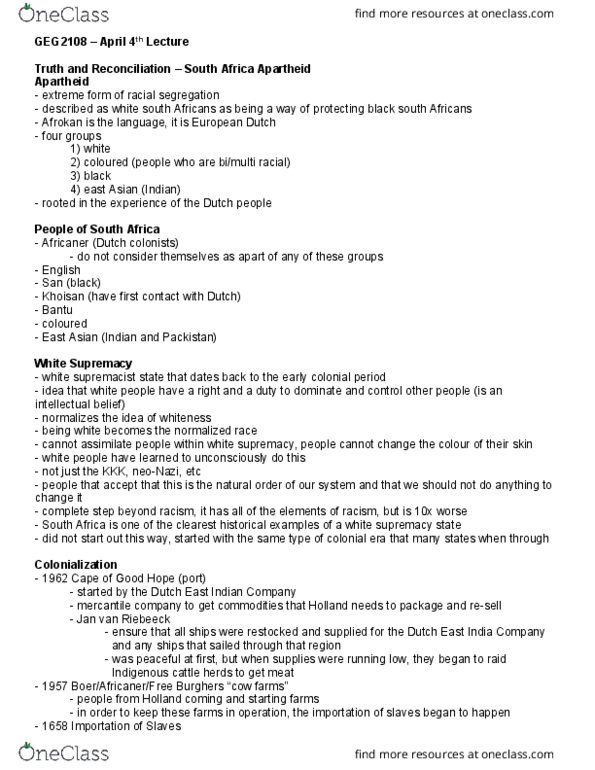 GEG 2108 Lecture Notes - Lecture 15: Radical Change, Freedom Charter, Restorative Justice thumbnail