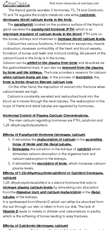 PSL201Y1 Chapter Notes - Chapter 19,21,6: Osteomalacia, Calcitriol, Parathyroid Gland thumbnail