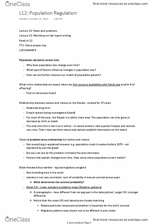 BIO205H5 Lecture Notes - Lecture 12: Logistic Function, Lake Superior, Fecundity thumbnail