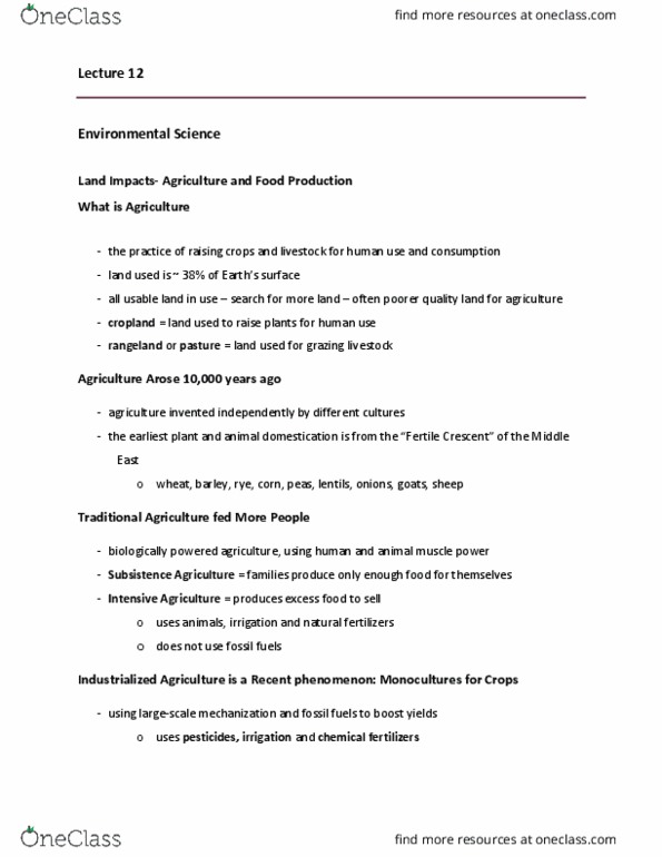 ENVS 1000U Lecture Notes - Lecture 12: Intercropping, Primary Production, Overgrazing thumbnail