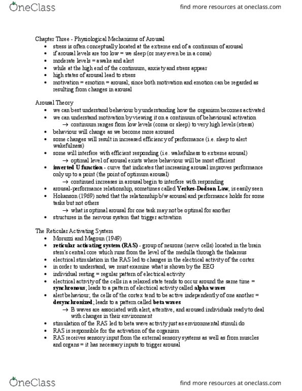 PSYC 2230 Chapter Notes - Chapter 3: Beta Wave, Reticular Formation, Behavioral Activation thumbnail