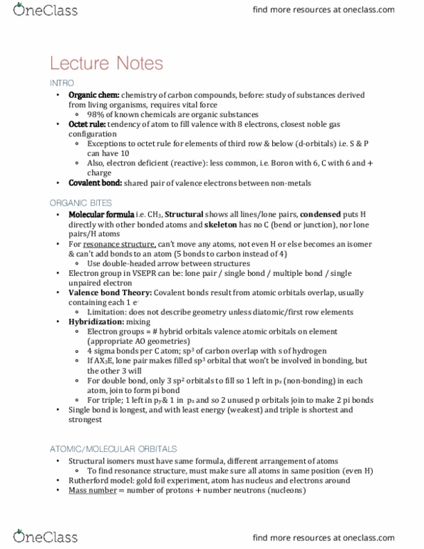 CHEM 212 Lecture Notes - Lecture 1: Bond Order, Benzene, Antibonding Molecular Orbital thumbnail