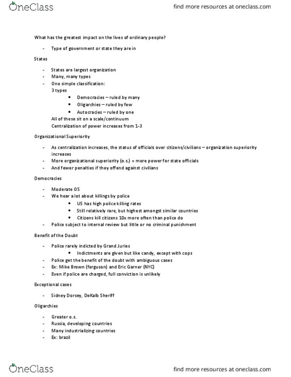 SOCI 1101 Lecture Notes - Lecture 20: Liberal Democracy, Theocracy, Death Of Eric Garner thumbnail