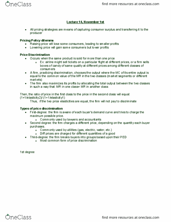 MGCR 293 Lecture Notes - Lecture 15: Demand Curve, Price Discrimination, Economic Surplus thumbnail