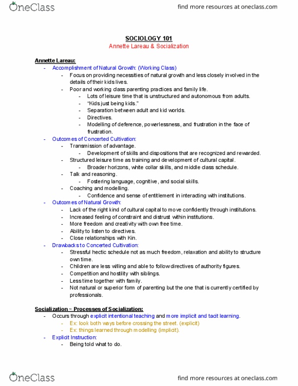 SOCI 101 Lecture Notes - Lecture 19: Hidden Curriculum, Parenting Styles, Social Influence thumbnail