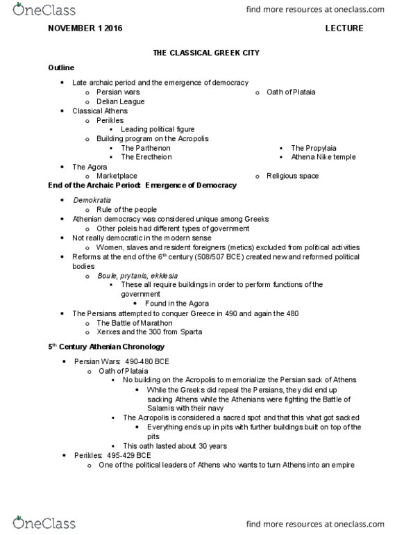 Classical Studies 2500A/B Lecture 11: Classical Studies Lecture Notes November 1 2016 thumbnail