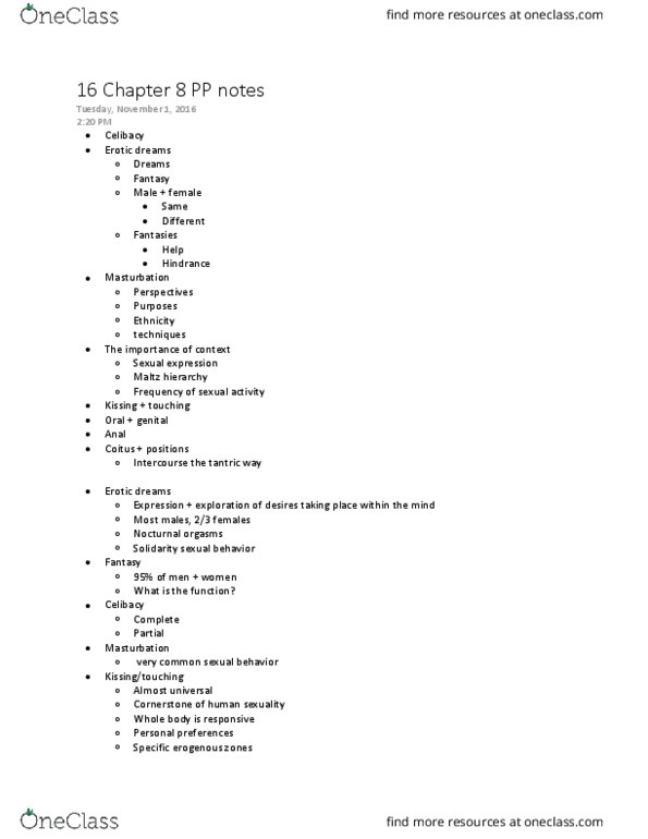 HSC 261 Lecture Notes - Lecture 16: Anilingus, Tribadism, Cunnilingus thumbnail