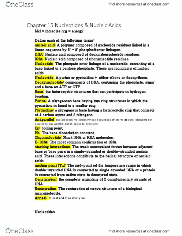 BIOCH200 Chapter Notes - Chapter 15: Tata Box, Hypochromic Anemia, Ionic Strength thumbnail