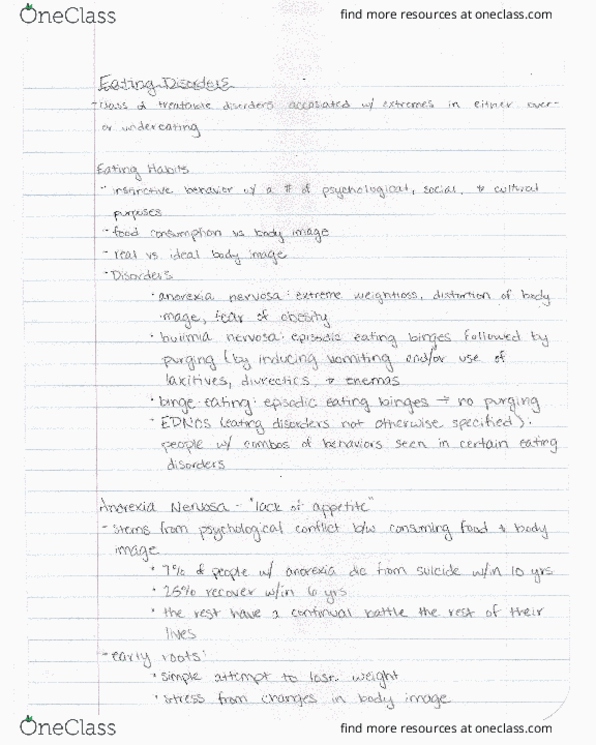 APPH 1040 Lecture Notes - Lecture 5: Cognitive Therapy, Binge Eating, Bulimia Nervosa thumbnail