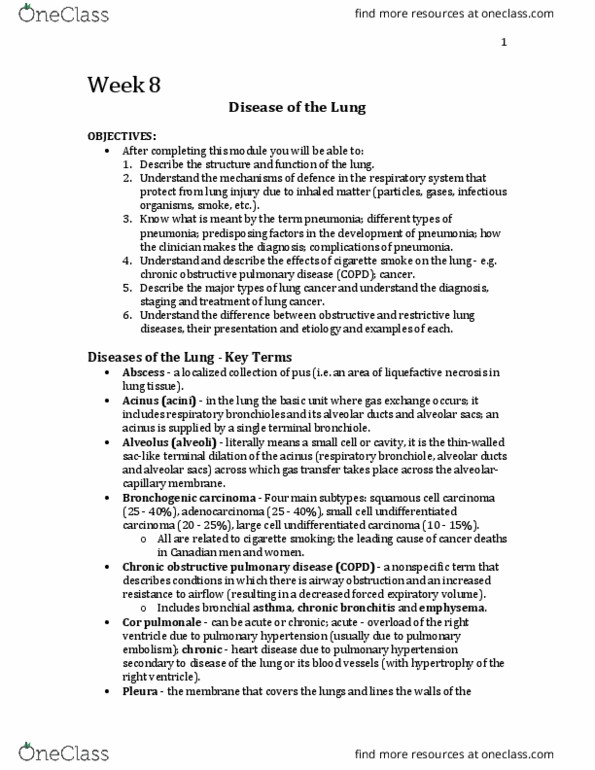 Pathology 2420A Lecture Notes - Lecture 8: Multiple Drug Resistance, Pleurisy, Cyanosis thumbnail