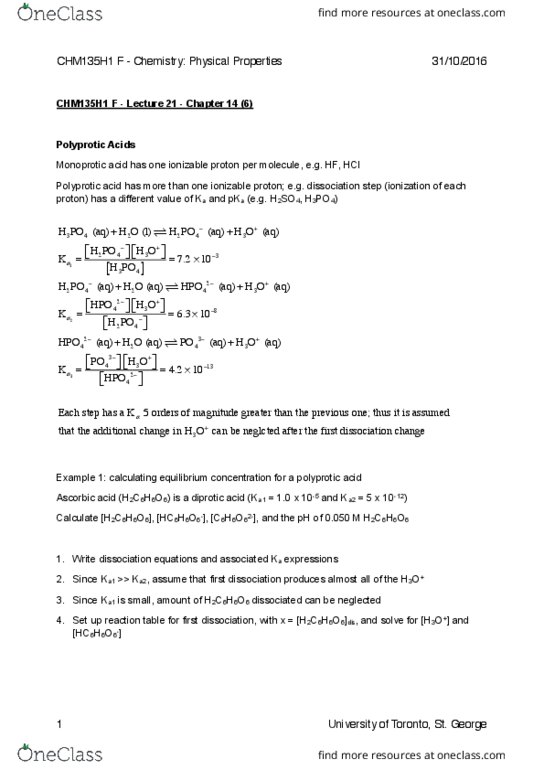 CHM135H1 Lecture Notes - Lecture 21: Benzoic Acid, Sodium Hydroxide, Potassium Perchlorate thumbnail