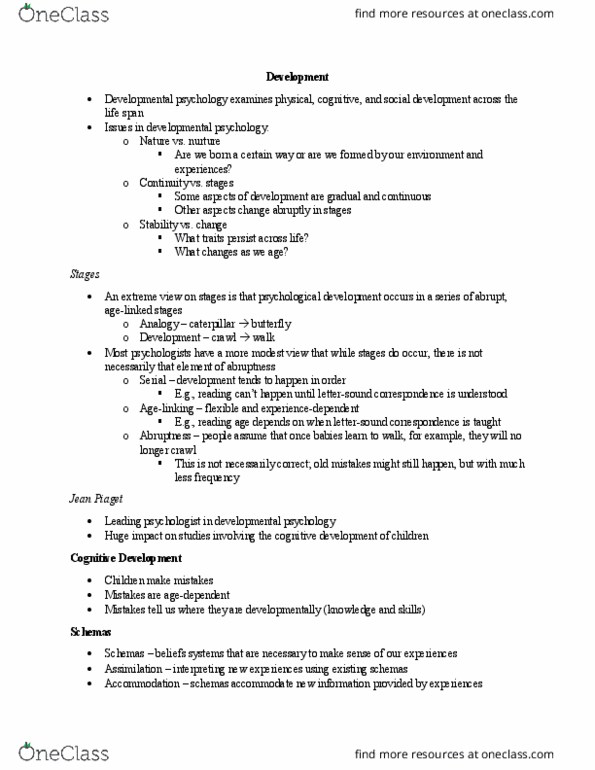 PSYC 1000 Lecture Notes - Lecture 12: Habituation, Object Permanence, Jean Piaget thumbnail