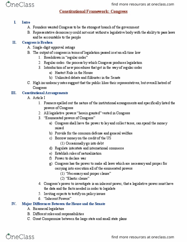 POLS 1150 Lecture Notes - Lecture 11: Pocket Veto, Congressional Research Service, Cloture thumbnail