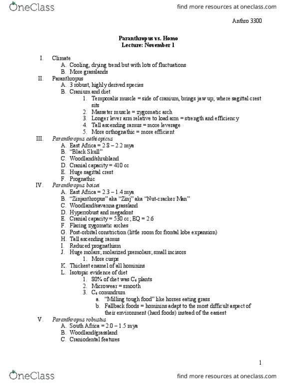 ANTHROP 3300 Lecture Notes - Lecture 13: Character Displacement, Oldowan, Geospiza thumbnail