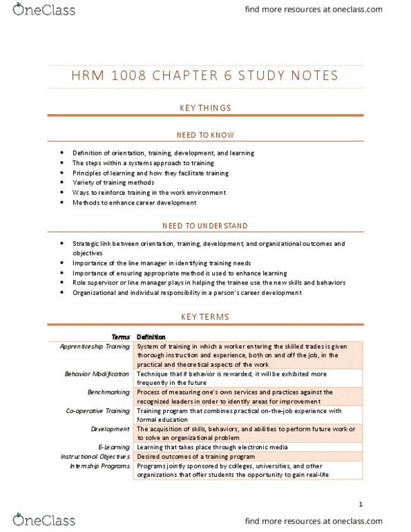 HRM1008 Chapter 6: HRM 1008 CHAPTER 6 STUDY NOTES thumbnail
