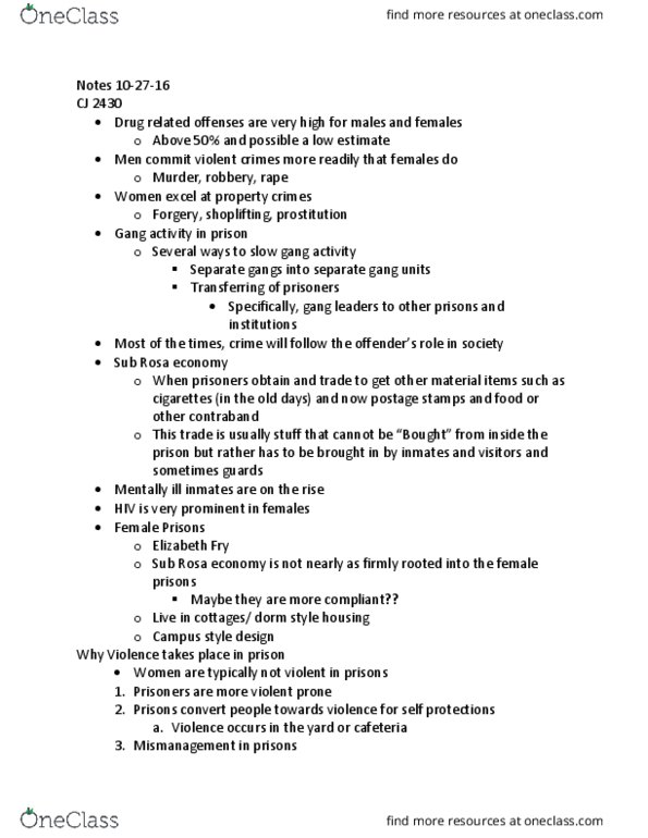 CJ 2430 Lecture Notes - Lecture 31: Elizabeth Fry, Shoplifting thumbnail