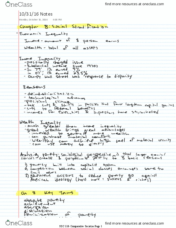 SOC 110 Lecture 9: Ch8 Summary- 10-31-16 Notes thumbnail