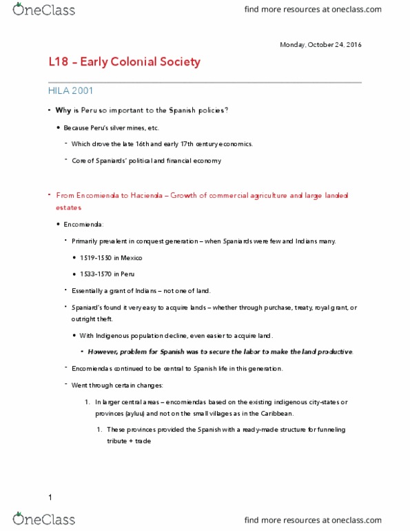 HILA 2001 Lecture Notes - Lecture 18: Real Audiencia, Cochineal, Ayllu thumbnail