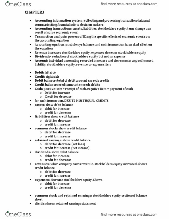 ACCT207 Chapter Notes - Chapter 3: General Ledger, Retained Earnings, Accounting Equation thumbnail