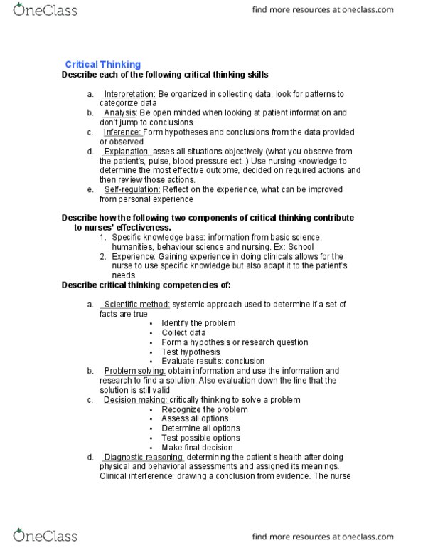 NURS 1112 Lecture Notes - Lecture 3: Stethoscope, Palpation, Nanda thumbnail