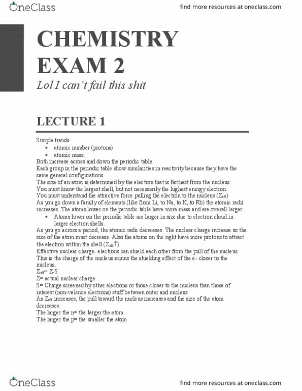 LB 171 Chapter Notes - Chapter For Exam 2: Double Bond, Skeletal Formula, Francium thumbnail