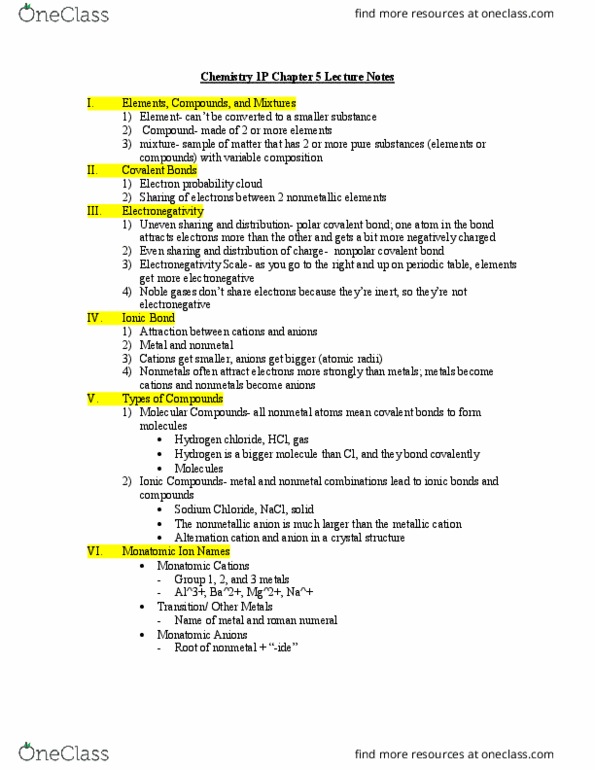 CHEM 1P Lecture Notes - Lecture 11: Unpaired Electron, Electron Configuration, Nonmetal thumbnail