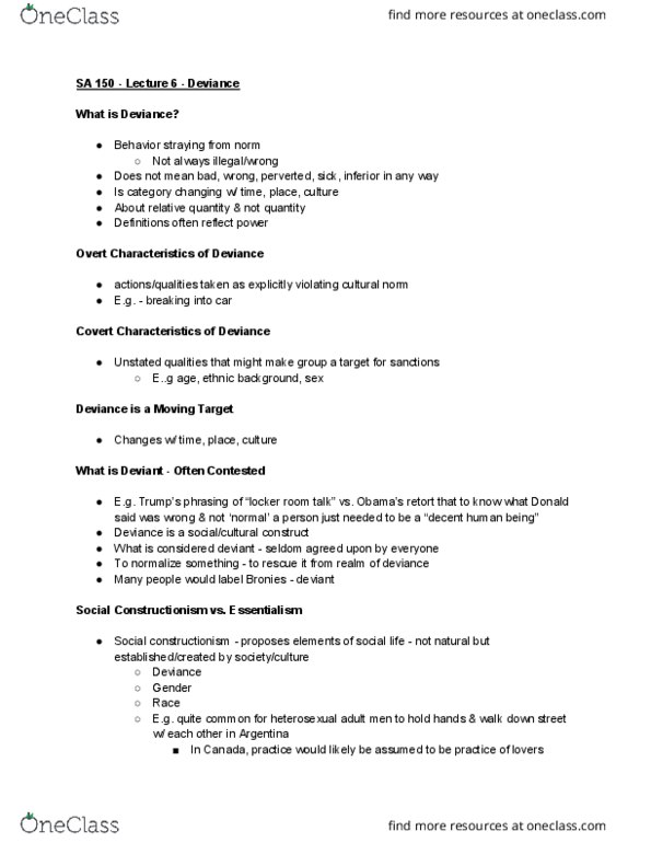 SA 150 Lecture Notes - Lecture 6: Essentialism, Racial Profiling, Impression Management thumbnail