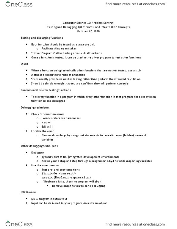 CMPSC 16 Lecture Notes - Lecture 10: Boolean Expression, Speedstep, Ope thumbnail