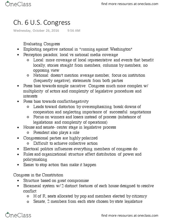 GVPT 170 Chapter Notes - Chapter 6: Connecticut Compromise, Mass Media, Advantageous thumbnail