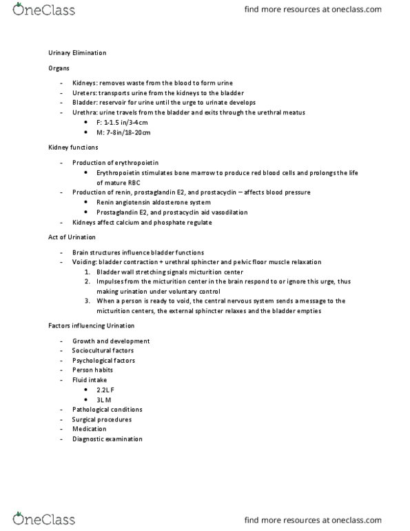 NUR 300 Lecture Notes - Lecture 10: Urethral Sphincters, Prostaglandin E2, Prostacyclin thumbnail