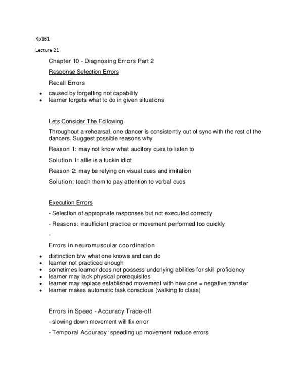 KP161 Lecture Notes - Lecture 21: Proprioception thumbnail