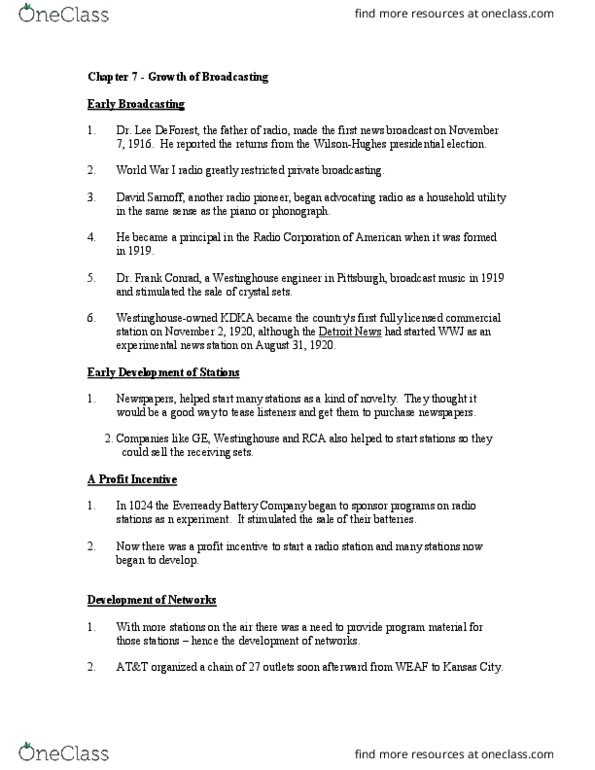 MCOM 1300 Lecture 9: Unit III - Chap 7 -Growth of Broadcasting thumbnail