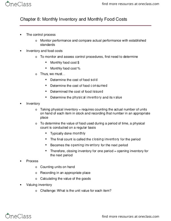 HTM 2030 Chapter Notes - Chapter 8: Making Money, Inventory Turnover, Weighted Arithmetic Mean thumbnail