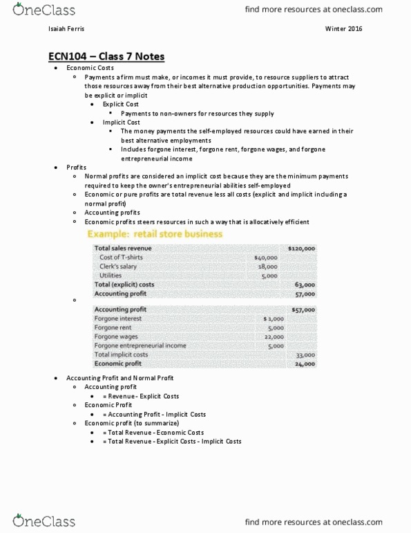 ECN 104 Lecture Notes - Lecture 7: Average Variable Cost, Marginal Product, Allocative Efficiency thumbnail