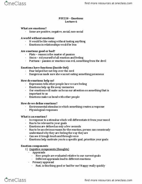 PSY220H5 Lecture Notes - Lecture 4: Limbic System, Autonomic Nervous System, Ted (Conference) thumbnail