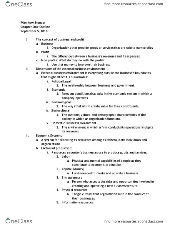 BUA 101 Chapter Notes - Chapter 1: Economic Stability, Capitalism, Money Supply thumbnail