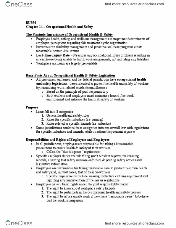 BU354 Chapter Notes - Chapter 14: Safety Data Sheet, Beaufort Scale, Job Performance thumbnail