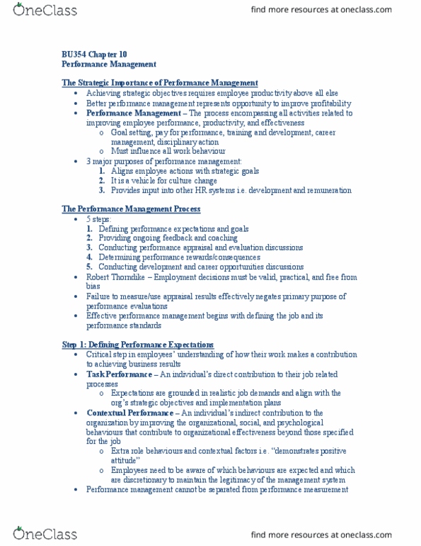 BU354 Chapter Notes - Chapter 10: Job Analysis, Performance Management, Performance Appraisal thumbnail