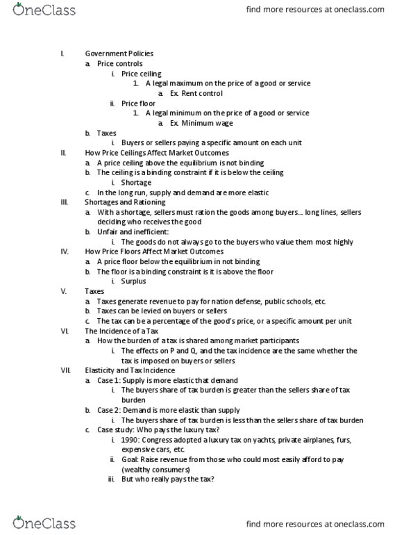 ECO 100 Lecture Notes - Lecture 15: Tax Incidence, Price Ceiling, Price Floor thumbnail