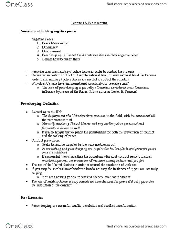 PEACEST 1A03 Lecture Notes - Lecture 15: Rwandan Genocide, Peacebuilding, Conflict Transformation thumbnail