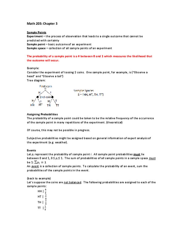 MATH 203 Chapter Notes - Chapter 3: Venn Diagram, Reconsideration Of A Motion, Random Variable thumbnail