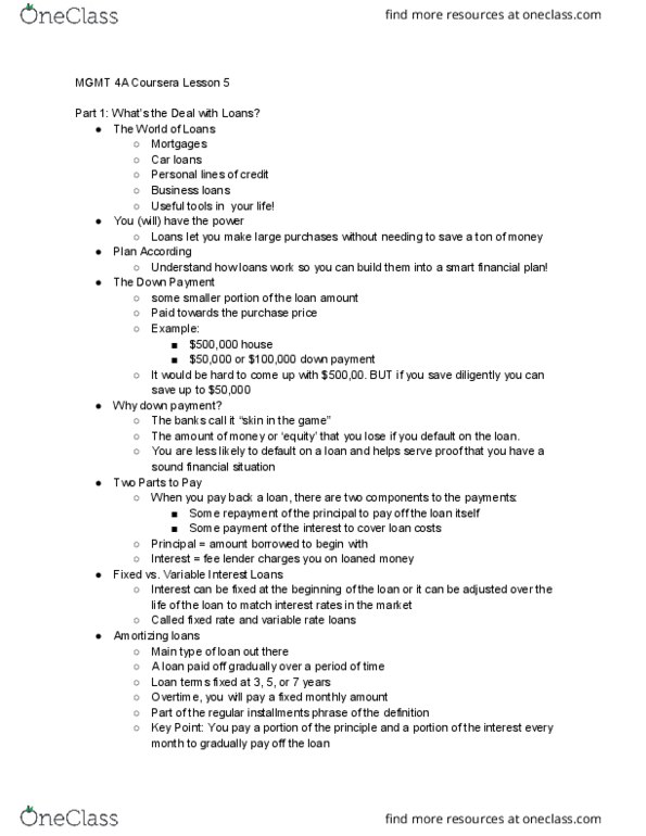 MGMT 4A Chapter Notes - Chapter 5: Interest Rate Risk, Annuity, Negative Amortization thumbnail