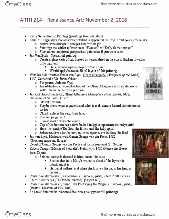 ARTH 214 Lecture Notes - Lecture 13: Uffizi, Medici Bank, Robert Campin thumbnail